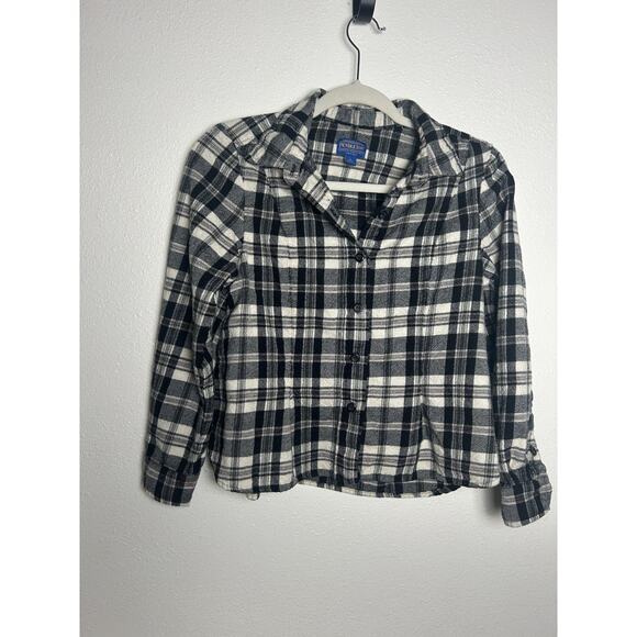 Pendleton Womens Shirt Wool Black White Plaid Button-Down Petite Large - Picture 1 of 5